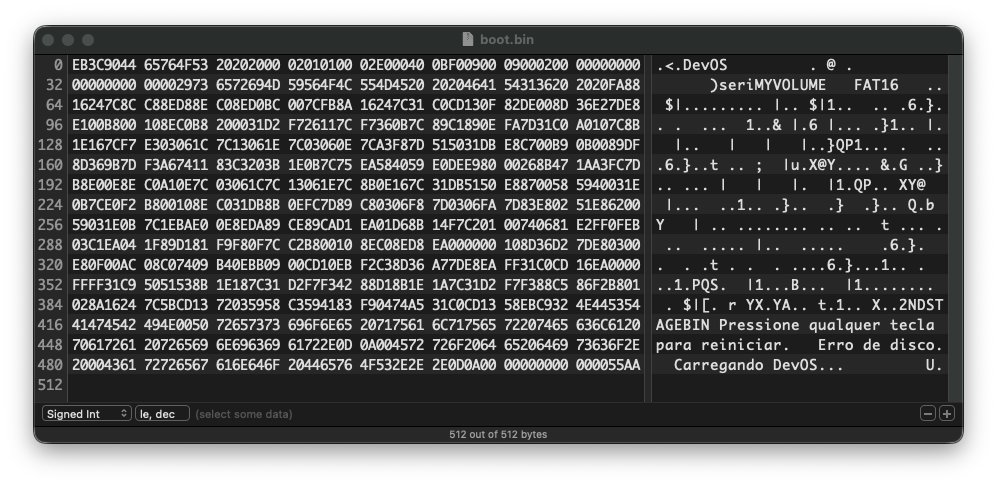 Arquivo binário em hexadecimal